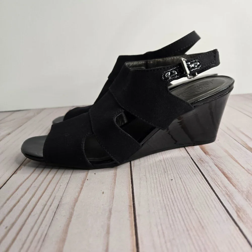 LifeStride Simply Comfort Faith Black Wedge Sandals Women’s 8.5